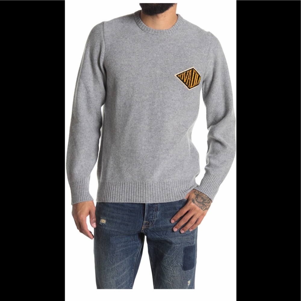 Ovadia & Sons Monogram Crew Neck Pullover Gray XL